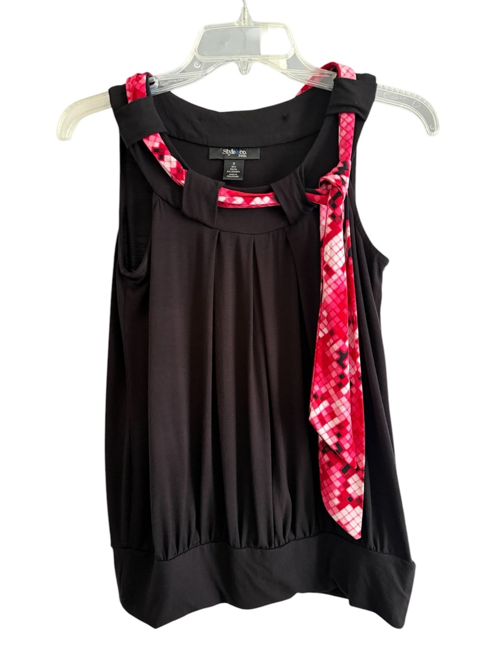 Style & Co Sleeveless Embellished Blouse petite small Black Red pink gathered!